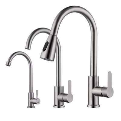Brushed Nickel Swivel Spout Kitchen Faucet Tap With Pull Down Sprayer