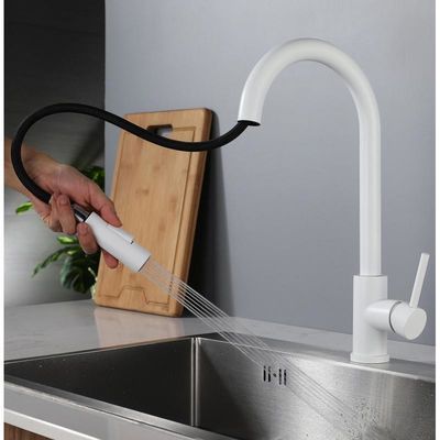 Satu lubang dek dipasang Gooseneck Faucets dapur Matte Putih Custom