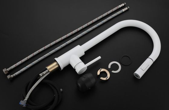 Satu lubang dek dipasang Gooseneck Faucets dapur Matte Putih Custom