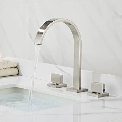 All Copper Square Waterfall Basin Tap Bath Faucet Washbasin Cool Hot Double Handle