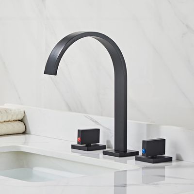 All Copper Square Waterfall Basin Tap Bath Faucet Washbasin Cool Hot Double Handle