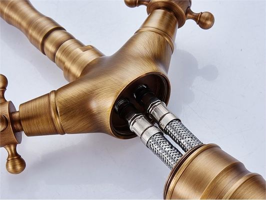 Multilayer Plating Brushed Brass Bathroom Faucet Tap Retro Style Double Control