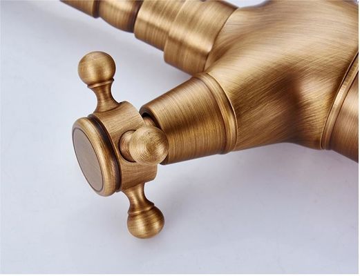 Multilayer Plating Brushed Brass Bathroom Faucet Tap Retro Style Double Control