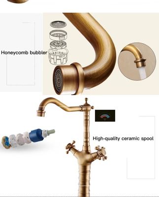 Multilayer Plating Brushed Brass Bathroom Faucet Tap Retro Style Double Control