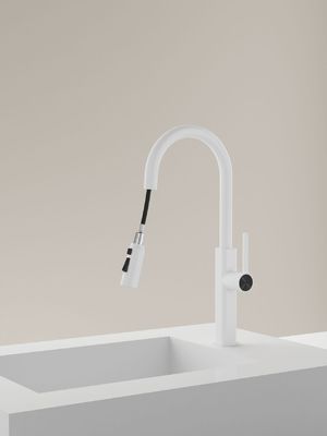 Dapur Gooseneck Tarik Keran wastafel Air Panas Dan Dingin Antisprash