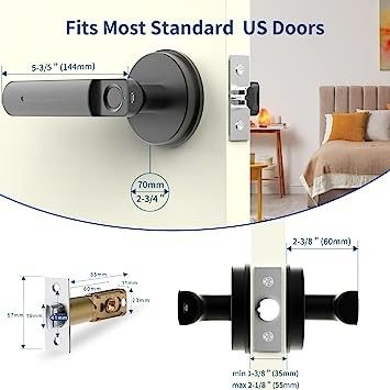 Keyless Entry Smart Fingerprint Door Lock Biometric Digital Lock Matte Black
