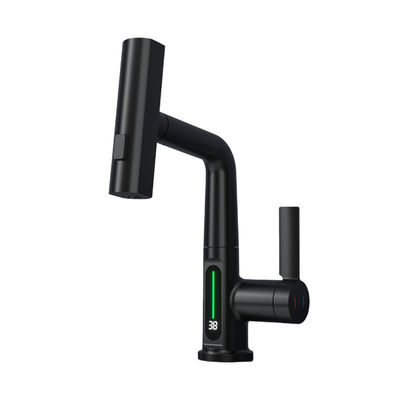 FCC Lavatory Pull Out Sink Faucet Rotary Widespread Cold And Hot Digital Display