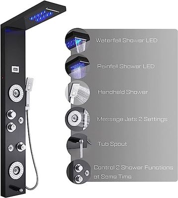 6 Function Zinc Shower Head Panel Tower System LED Showerhead Faucet Rain Massage System
