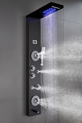 6 Function Zinc Shower Head Panel Tower System LED Showerhead Faucet Rain Massage System