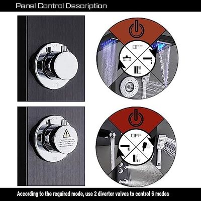 6 Function Zinc Shower Head Panel Tower System LED Showerhead Faucet Rain Massage System