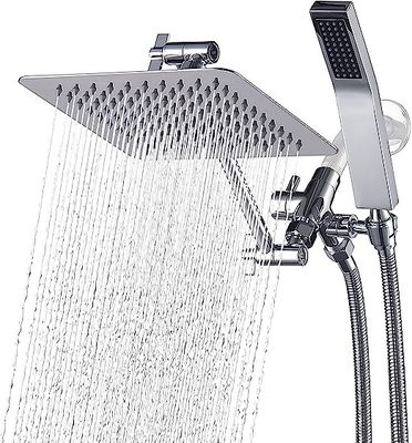 Polished Chrome Square Handheld Zinc Shower Head Combo With Adjustable Extension Arm