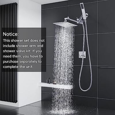 Polished Chrome Square Handheld Zinc Shower Head Combo With Adjustable Extension Arm
