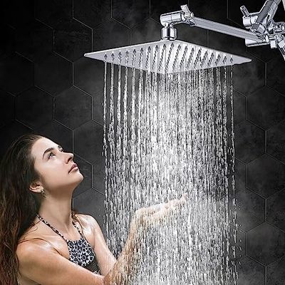 Polished Chrome Square Handheld Zinc Shower Head Combo With Adjustable Extension Arm