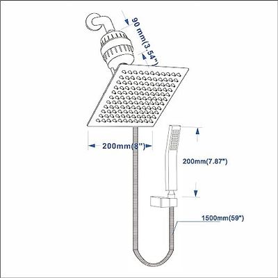 ODM 8″ Square Zinc Shower Head Filtered Showerhead With Brass Handheld