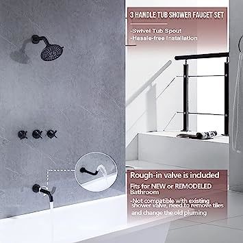 Matte Black Rotatable Zinc Shower Head Spout Tub And Shower Trim Kit With Valve