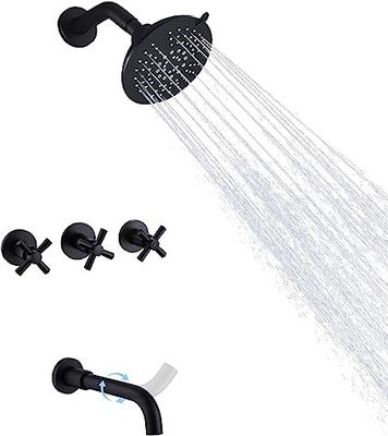 Matte Black Rotatable Zinc Shower Head Spout Tub And Shower Trim Kit With Valve