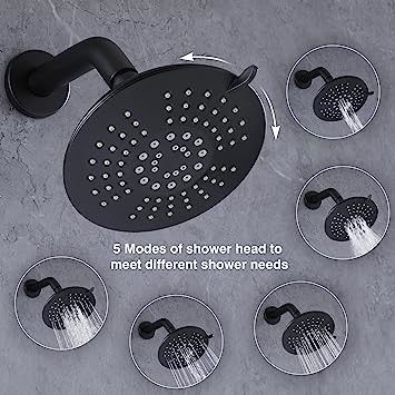 Matte Black Rotatable Zinc Shower Head Spout Tub And Shower Trim Kit With Valve