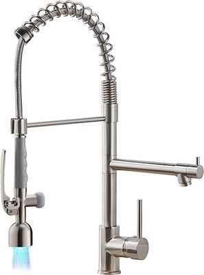 Komersial Gooseneck Farmhouse wastafel wastafel Nikel disikat dengan lampu LED