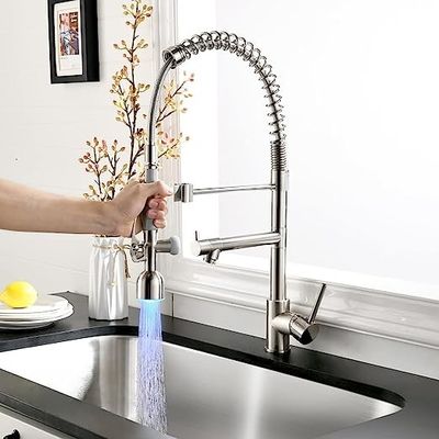 Komersial Gooseneck Farmhouse wastafel wastafel Nikel disikat dengan lampu LED