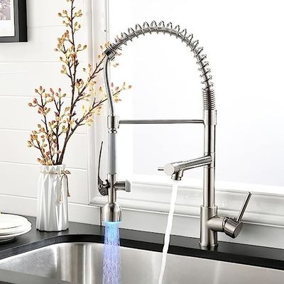 Komersial Gooseneck Farmhouse wastafel wastafel Nikel disikat dengan lampu LED