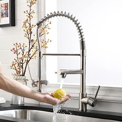Komersial Gooseneck Farmhouse wastafel wastafel Nikel disikat dengan lampu LED
