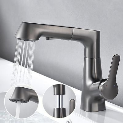 PVD Liftable Rotary Pull Waterfall Sink Faucet Gunmetal Bathroom Taps