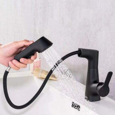 PVD Liftable Rotary Pull Waterfall Sink Faucet Gunmetal Bathroom Taps