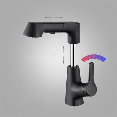 PVD Liftable Rotary Pull Waterfall Sink Faucet Gunmetal Bathroom Taps