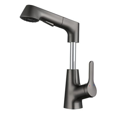 PVD Liftable Rotary Pull Waterfall Sink Faucet Gunmetal Bathroom Taps