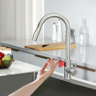Infrared Sensor Gooseneck Zinc Alloy Faucet Untuk Dapur Smart Non Contact