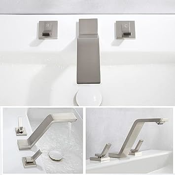 2 Handle Widespread Bathroom Faucet Tap For 3 Holes Solid Brass 8 Inch Waterfall