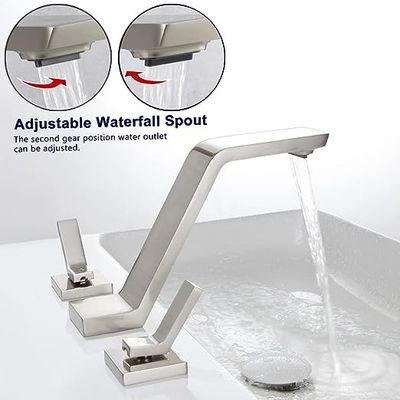 2 Handle Widespread Bathroom Faucet Tap For 3 Holes Solid Brass 8 Inch Waterfall