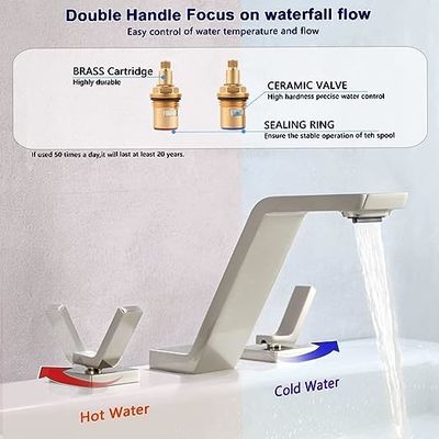 2 Handle Widespread Bathroom Faucet Tap For 3 Holes Solid Brass 8 Inch Waterfall