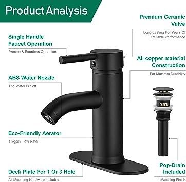Black RV Widespread Lavatory Faucet Vessel Sink Mixer Tap With Deck Plate