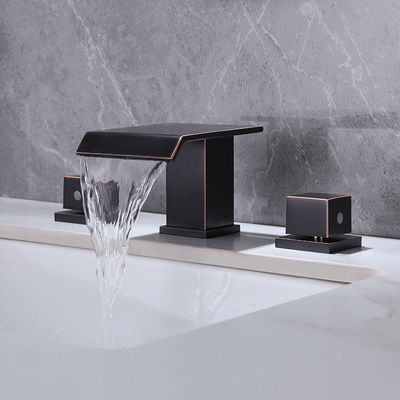 Hotel Household Three Hole Widespread Matte Black Bathroom Faucet All Copper Split