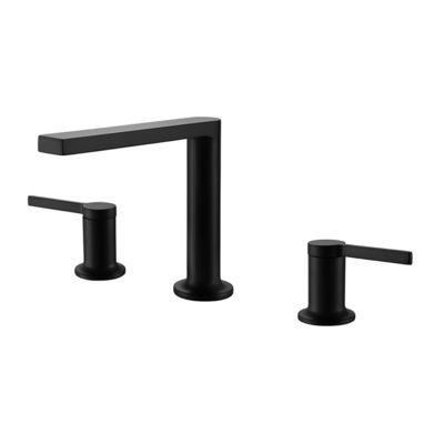 Hotel Household Three Hole Widespread Matte Black Bathroom Faucet All Copper Split